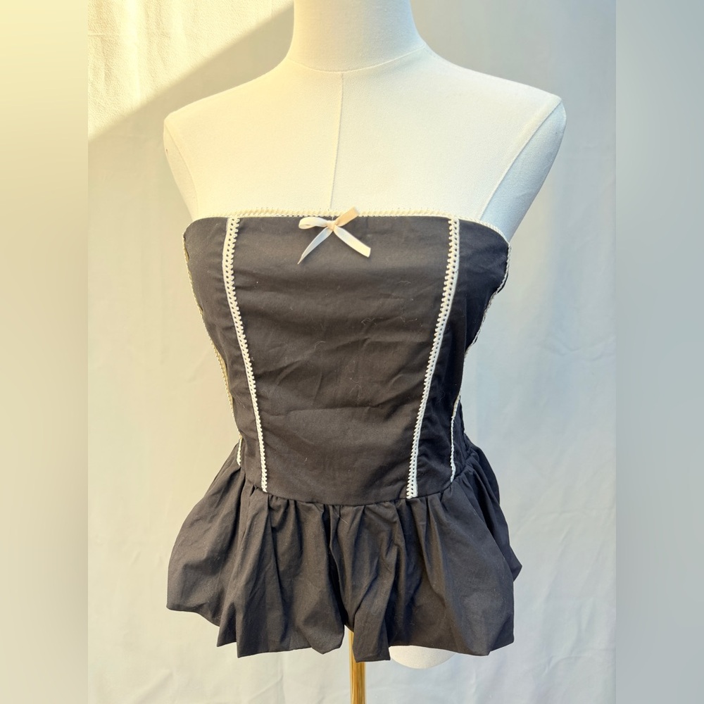 Pie In The Sky Black Ruffle Corset-Style Tube Top Sz Med